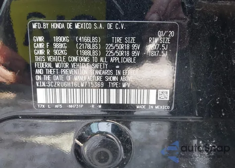 2020 Honda Hr-V Awd Sport z USA, uszkodzony, nr VIN 3CZRU6H16LM715369